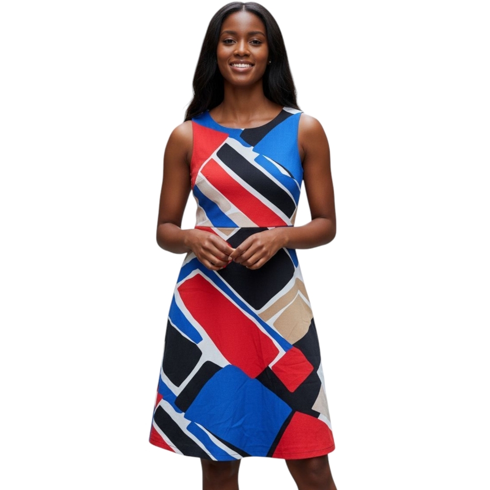The Limited Sleeveless Midi Dress With Geometric Design.